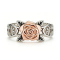 Rose Gold Plated Copper Two Tone Flower Ring, Vintage Women's Engagement Jewelry view 2