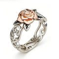 Rose Gold Plated Copper Two Tone Flower Ring, Vintage Women's Engagement Jewelry view 1