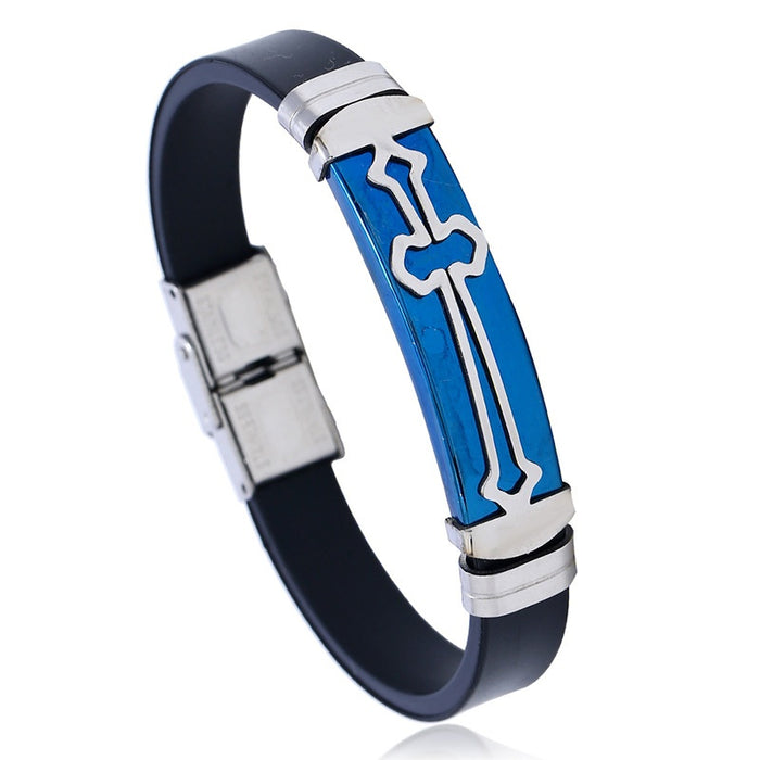 Stainless Steel Silicone Cross Bracelet Titanium Steel Mens Personality Bangle