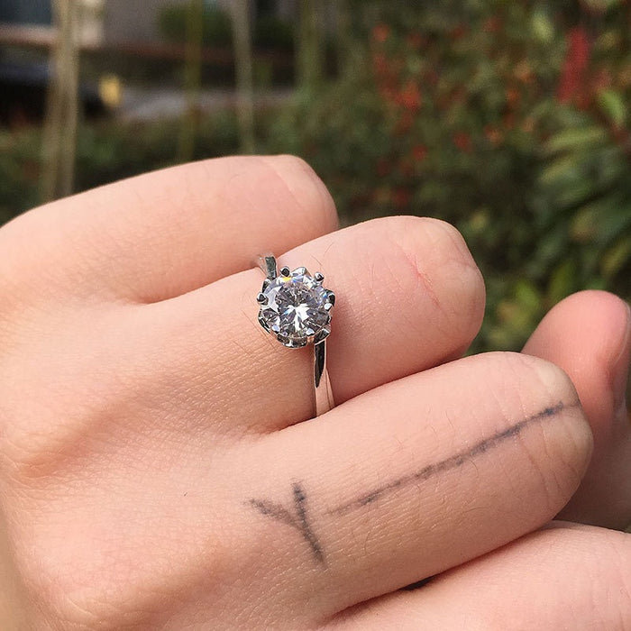Classic Six Prong Eight Hearts Eight Arrows Zircon Women Ring, Sparkling Simulated Diamond Band