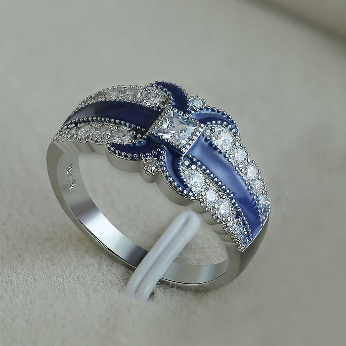 X Shape Epoxy Zircon Ring, Women's Copper White Gold Plated European Cross-Border Accessory