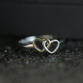 European American Fashion Double Heart Women Ring, Two Tone Real Gold Plated Birthday Jewelry Gift view 1