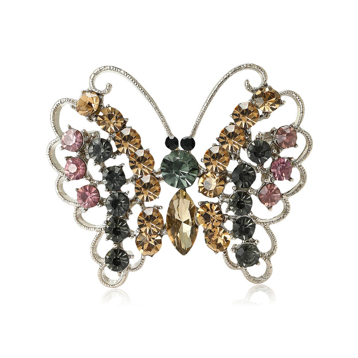 Alloy Rhinestone Hollow Butterfly Brooch Pin For Scarves And Lapels