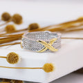 European Women's Two Tone Ring, Trendy Fashion Personalized Silver Plated Jewelry view 2