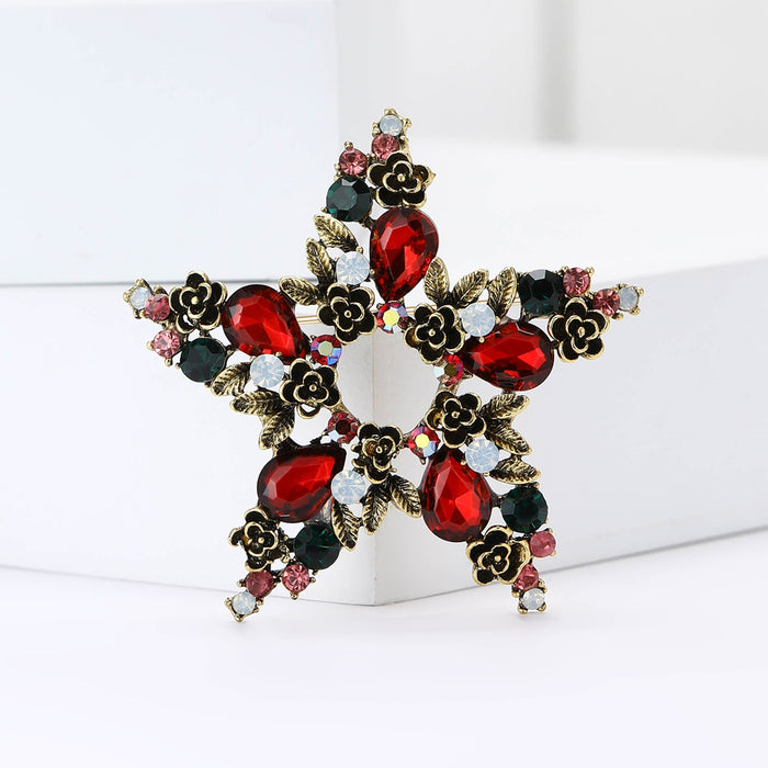 Alloy Rhinestone Star Brooch Pin For Christmas Suit Decoration