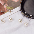 Elegant Asymmetric Big Small Pearl Long Drop Studs With 925 Silver Needle Dangle Pearl Earrings view 2