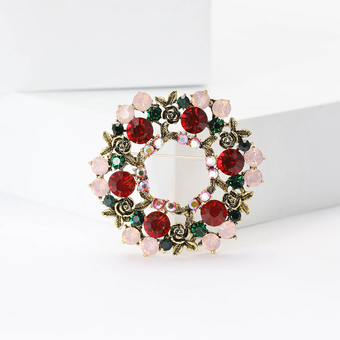 Vintage Alloy Rhinestone Wreath Brooch For Suits And Shawls