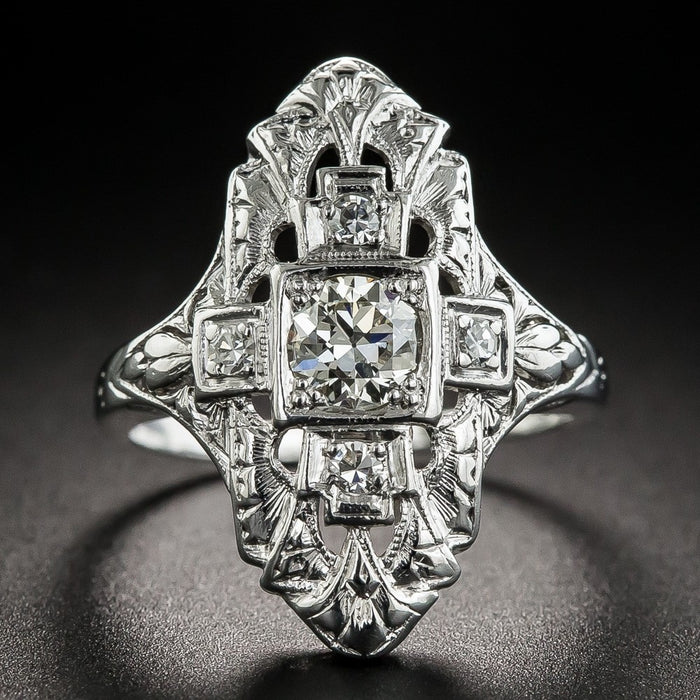 European American Hollow Out Copper Silver Plated Diamond Inlaid Ring Fashion Jewelry