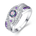 Heart Shaped Purple Amethyst Ring With Colorful Zircon White Gold Plated Silver Jewelry view 1