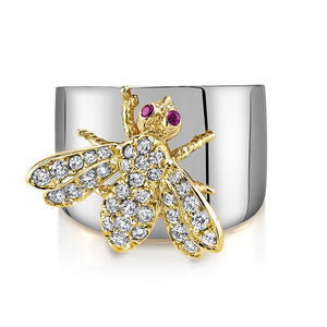 Cute Bee Two Tone Zircon Ring In Copper For Women Korean European American Fashion Accessory