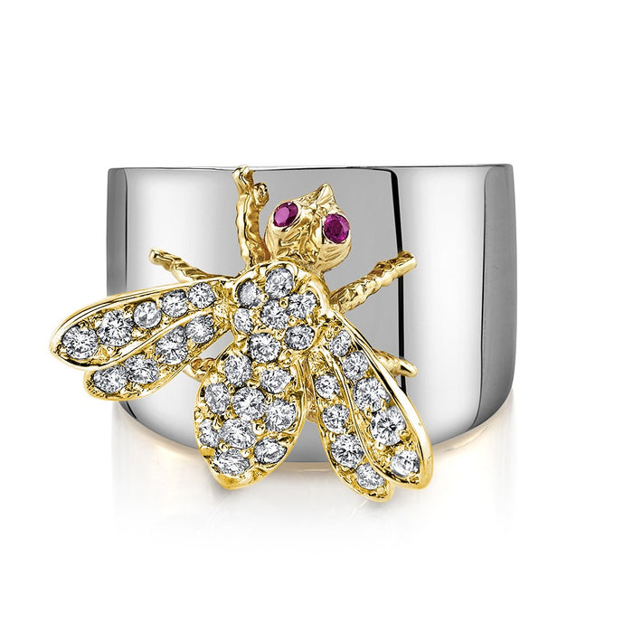 Cute Bee Two Tone Zircon Ring In Copper For Women Korean European American Fashion Accessory