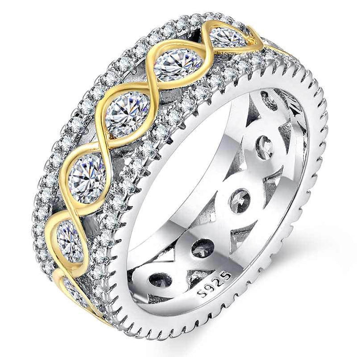 Gold Plated Two Tone Micro Pave Zircon Ring European Fashion Jewelry