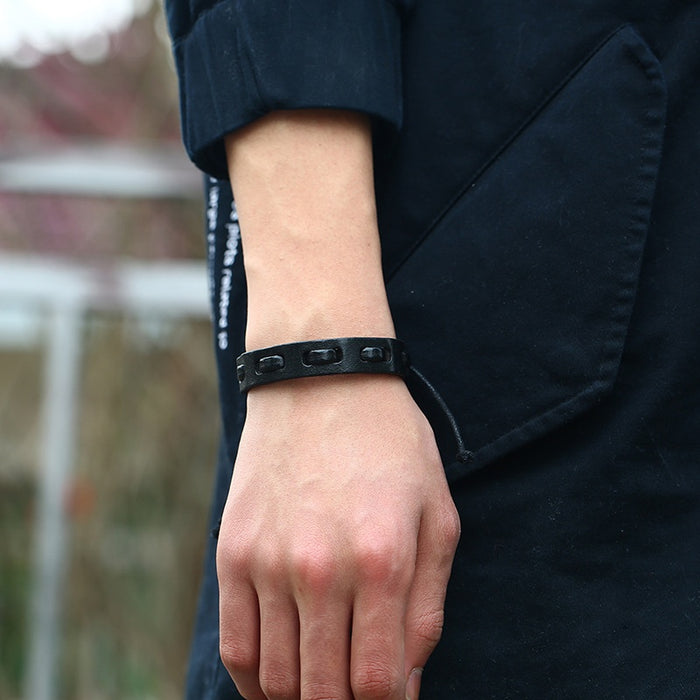 European American Punk Vintage Cowhide Braided Genuine Leather Bracelet Simple Hand Rope