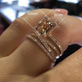 Rose Gold Color Sparkling Square Ring Set, Champagne Engagement Rings For Women view 5