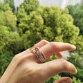 Rose Gold Color Sparkling Square Ring Set, Champagne Engagement Rings For Women view 4