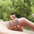 Rose Gold Color Sparkling Square Ring Set, Champagne Engagement Rings For Women view 3