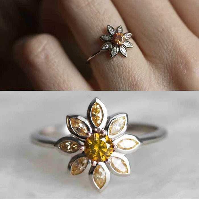 Simple Daisy Flower Zircon Ring For Women European American Fashion Jewelry