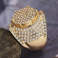 European American Men's Gold Plated Full Zircon Oversized Statement Ring Jewelry view 3
