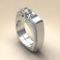Real Gold Plated Copper Cubic Zirconia Couple Ring Set Elegant Women's Inlaid Finger Jewelry view 3