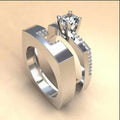 Real Gold Plated Copper Cubic Zirconia Couple Ring Set Elegant Women's Inlaid Finger Jewelry view 4