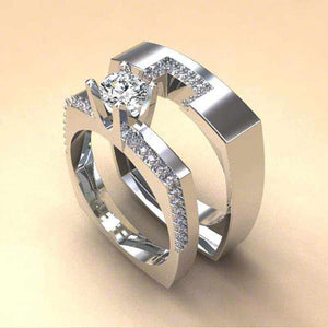 Real Gold Plated Copper Cubic Zirconia Couple Ring Set Elegant Women's Inlaid Finger Jewelry