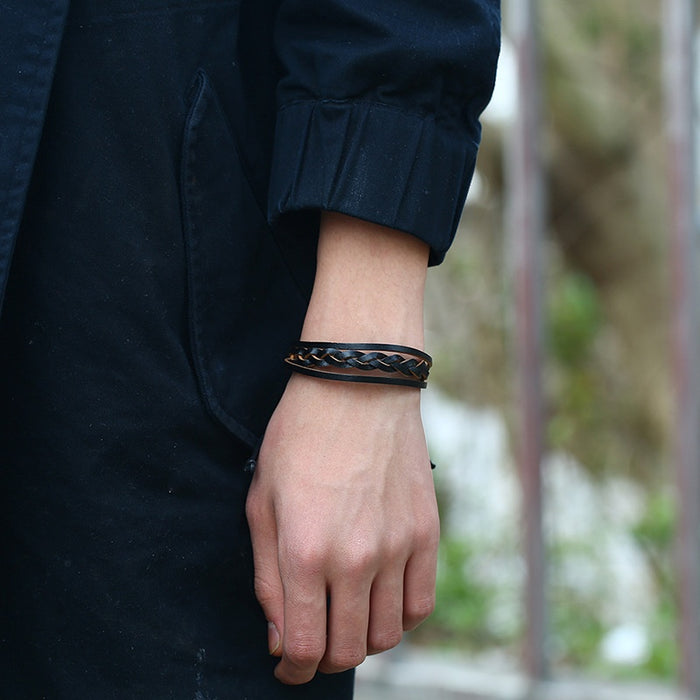 Vintage Braided PU Faux Cowhide Leather Bracelet Simple European American Men's Adjustable Hand Rope