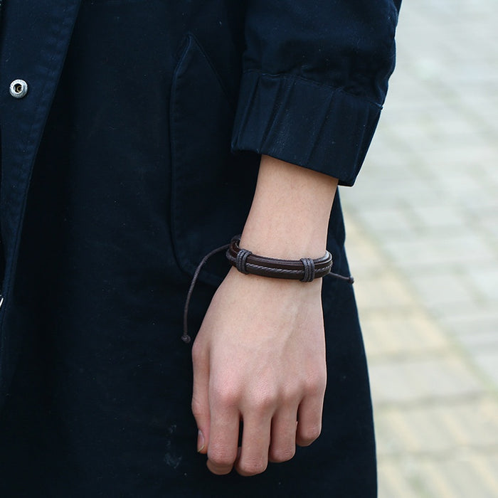 European American Punk Vintage Cowhide Bracelet Simple Woven Genuine Leather Wristband