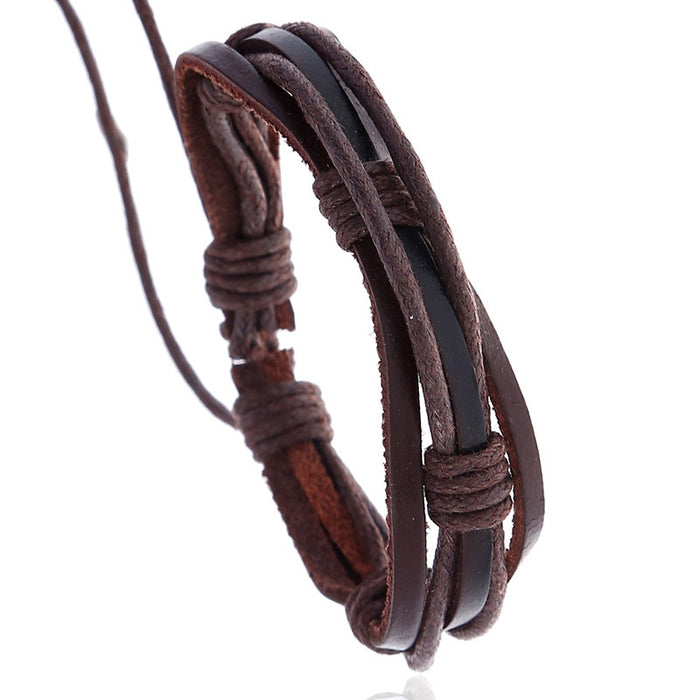Punk Multi Layer Braided Vintage Genuine Leather Bracelet Simple Men's Leather Wristband