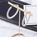 Elegant Woven Imitation Pearl Hoop Earrings For Women, Gold Alloy Oversized Round Circle Earrings view 4