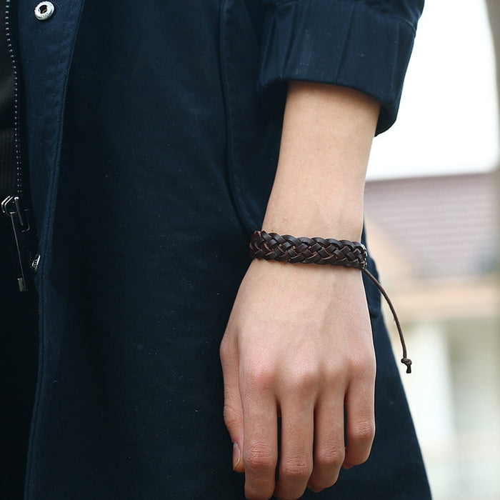 New Cross Border Punk Vintage Cowhide Leather Bracelet Simple Braided Genuine Leather Wristband