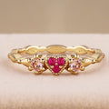 Gold Plated Copper Heart Ring With Red Zircon Inlay And Crown Tail For Women view 2