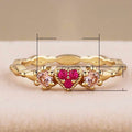 Gold Plated Copper Heart Ring With Red Zircon Inlay And Crown Tail For Women view 5
