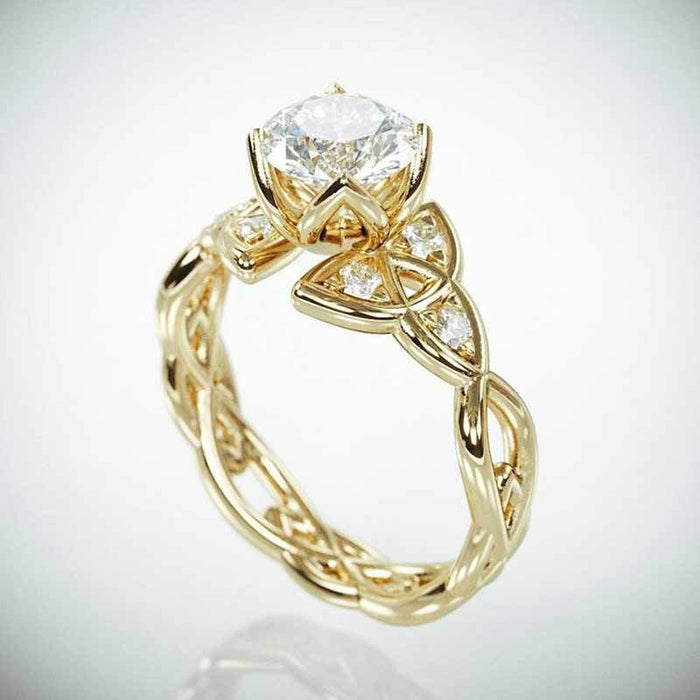 Fashion Copper Rose Gold Plated Hollow Floral Pattern Zircon Ring Jewelry Accessory
