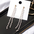 Elegant Long Pearl Tassel Drop Dangle Gold Alloy Beaded Fringe Chic Fashion Statement Earrings view 2