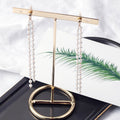 Elegant Long Pearl Tassel Drop Dangle Gold Alloy Beaded Fringe Chic Fashion Statement Earrings view 3