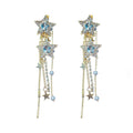 Metal Star Drop Earrings With Faux Crystal Pearl Tassel Elegant OL Fashion For Women view 5