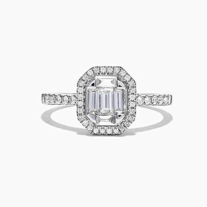 Luxury Cluster Set T Shape Square Zircon Ring Micro Pave Women's Finger Ring Accessory