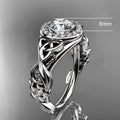 Classic Four Prong Zircon Diamond Ring, European American Elegant Palace Engraved Women's Goddess Ring view 5