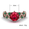 Rose Gold Plated Women's Ring With Red Flower Green Leaf Colored Zircon, Fashion Inlaid Finger Ring view 5