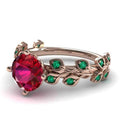 Rose Gold Plated Women's Ring With Red Flower Green Leaf Colored Zircon, Fashion Inlaid Finger Ring view 3