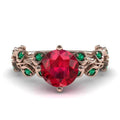 Rose Gold Plated Women's Ring With Red Flower Green Leaf Colored Zircon, Fashion Inlaid Finger Ring view 2