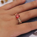 Rose Gold Plated Women's Ring With Red Flower Green Leaf Colored Zircon, Fashion Inlaid Finger Ring view 4