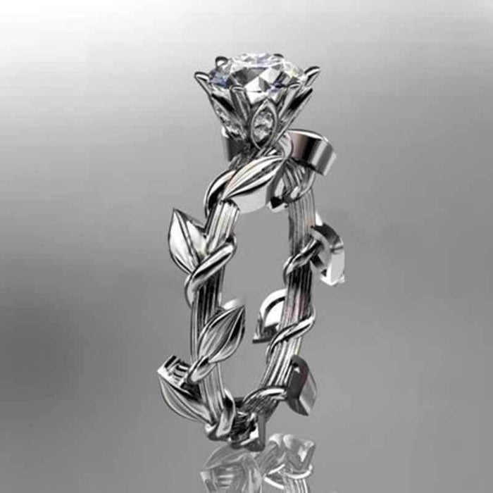 Creative Olive Leaf Shape Zircon Engagement Ring For Women, Cross Border Fashion Jewelry