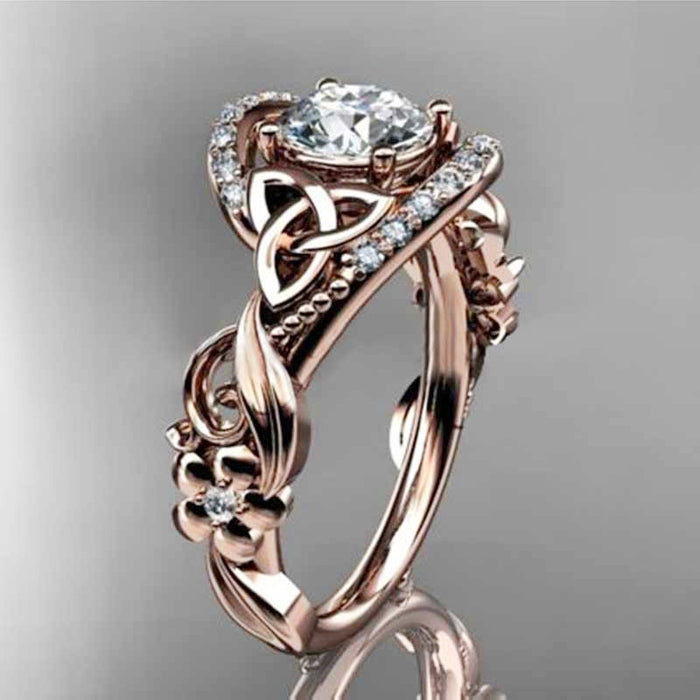 Women's Flower Engagement Ring With Leaf And Branch Design, Creative Finger Jewelry