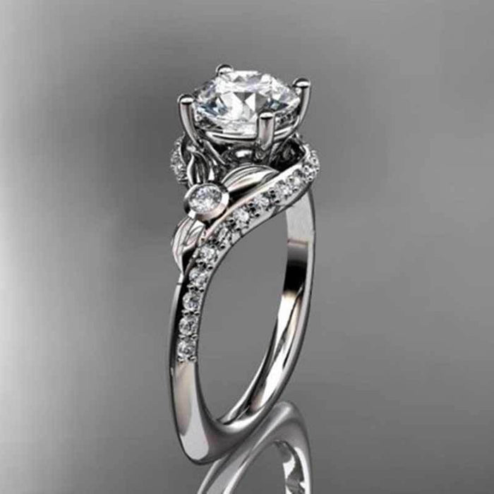 Luxury Women's Diamond Ring, White Gold Plated Fashion Round Zircon Ring For Europe And Middle East Jewelry