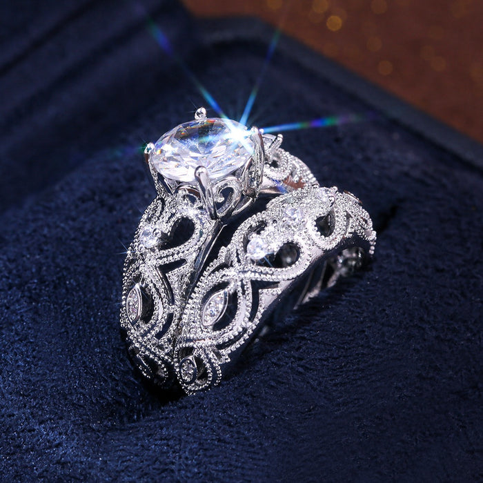 Hollow Heart Openwork Couple Ring Set 2 Piece Matching Rings Fashion Jewelry Accessories