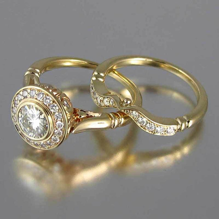 European American Fashion Couple Rings, Copper Imitation Gold Plated Matching Ring Set
