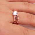 Rose Gold Plated Copper Hollow Pattern Zircon Couple Ring Set For Women view 3