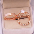 Rose Gold Plated Copper Hollow Pattern Zircon Couple Ring Set For Women view 2