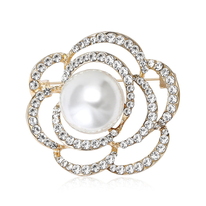 Alloy Rhinestone Hollow Camellia Brooch Light Luxury Clothing Pin